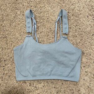 Blue Ribbed Longline O-Ring Bralette